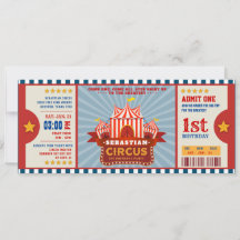 Blue Vintag Circus Ticket Eintritt zum ersten Gebu