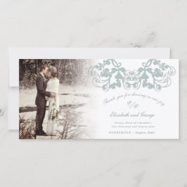 Blue Vintag Damask Floral Blühend Foto Hochzeit Dankeskarte