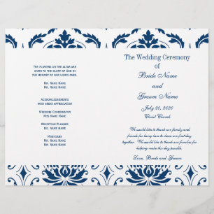 Blue Vintag Damask Hochzeitsprogramm
