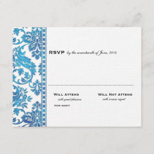 Blue Vintag Damask Lace Wedding RSVP Karte