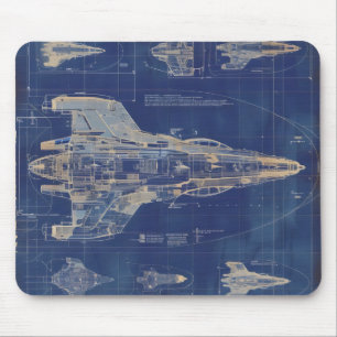 Blue Vintag Diagramm Space Ship Mousepad