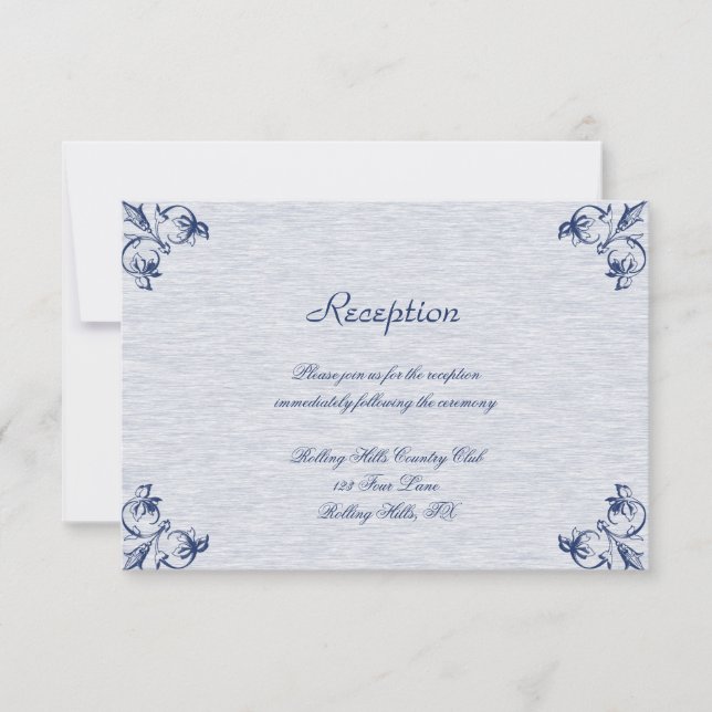 Blue Vintag Elegance Hochzeitsempfang Einladung (Vorderseite)