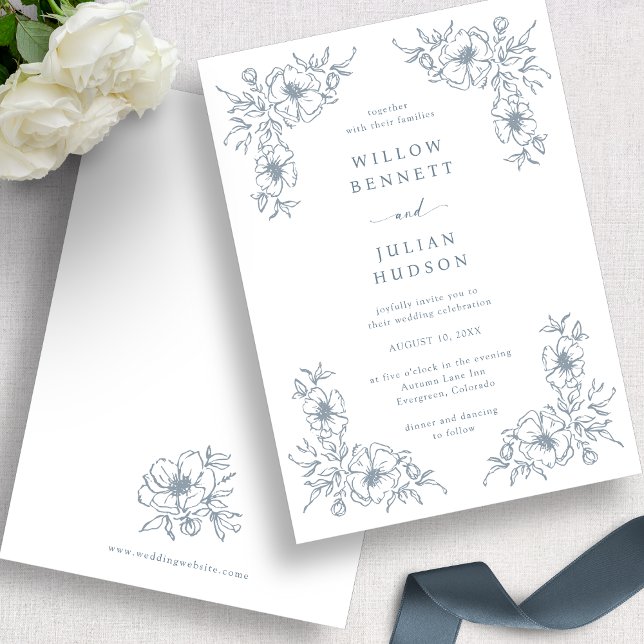 Blue Vintag Floral Wedding Einladung (Blue Vintage Floral Wedding Invitation
)