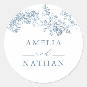 Blue Vintag Floral Wedding Runder Aufkleber