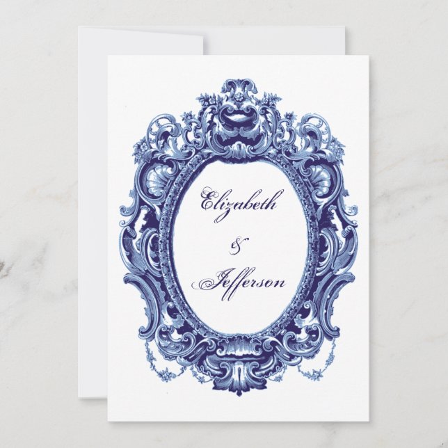 Blue Vintag Frame Wedding Einladungen (Vorderseite)