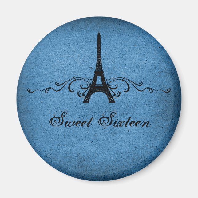 Blue Vintag French Blühen Sweet 16 Magnet (Vorne)