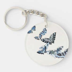 Blue Vintag Japanischer Schmetterling Schlüsselanhänger