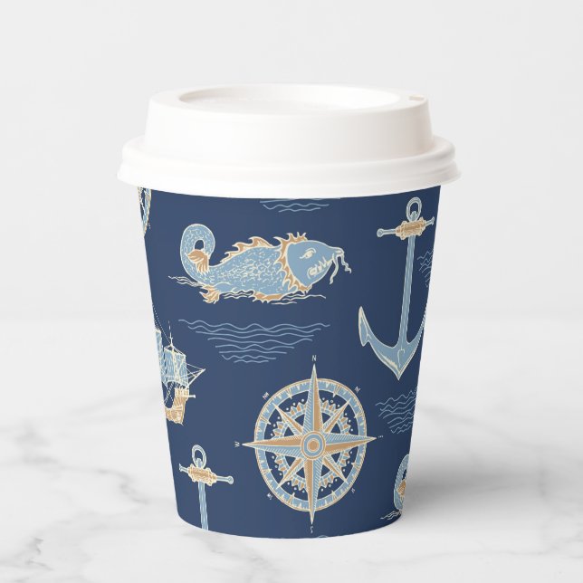 Blue Vintag Nautical Pappbecher (Vorderseite)
