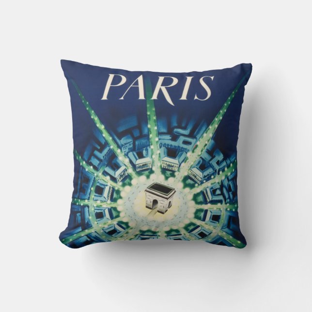 Blue Vintag Paris City French Air Travel Kissen (Vorderseite)