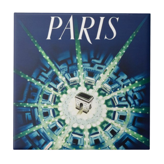 Blue Vintag Paris French Air Travel Europe Fliese (Vorderseite)