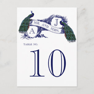 Blue Vintag Peacock Wedding Tischnummer Card