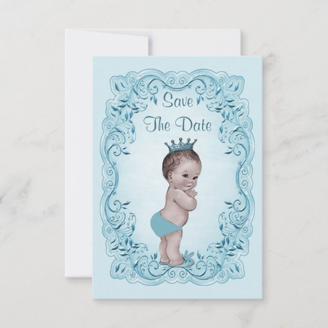 Blue Vintag Prince Save the Date Baby Dusche (Vorderseite)