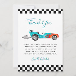 Blue Vintag Race Car Baby Dusche Danke Karte