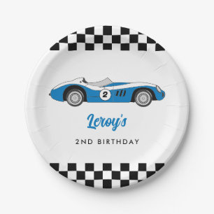 Blue Vintag Race Car Boy 2. Geburtstag Party Pappteller
