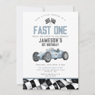 Blue Vintag Race Car Geburtstagsparty für Junge Einladung
