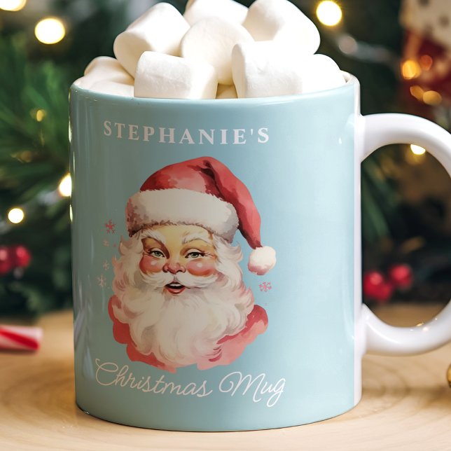 Blue Vintag Retro Santa Claus Weihnachten Kaffeetasse (Von Creator hochgeladen)