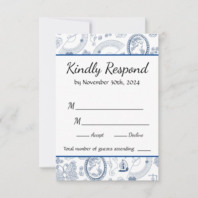 Blue Vintag Romance RSVP Card (Vorderseite)