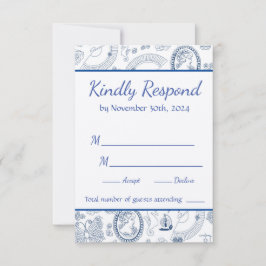 Blue Vintag Romance RSVP Card