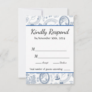 Blue Vintag Romance RSVP Card Karte
