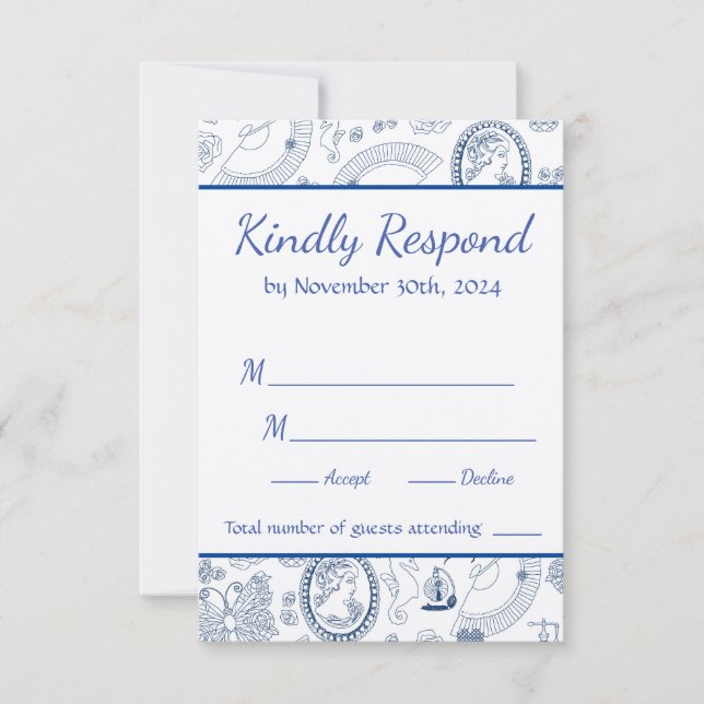 Blue Vintag Romance RSVP Card Karte (Vorderseite)