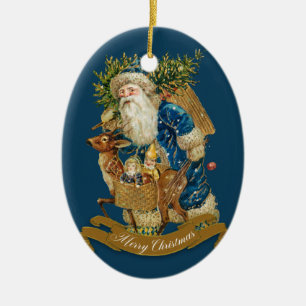 Blue Vintag Santa Claus Classic Christmas Custom Keramik Ornament