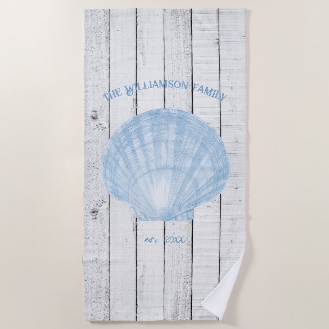 Blue Vintag Scallop Muschel Strandtuch (Vorderseite)