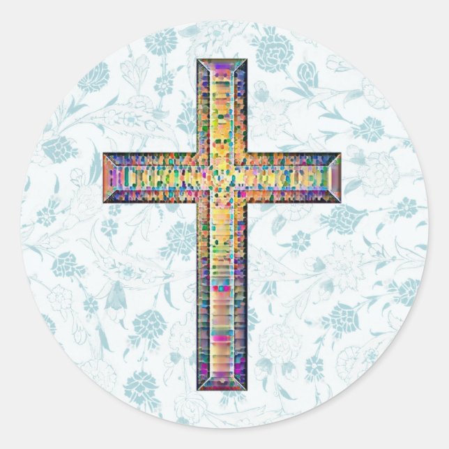 Blue Vintag Style Faith Cross Runder Aufkleber (Vorderseite)