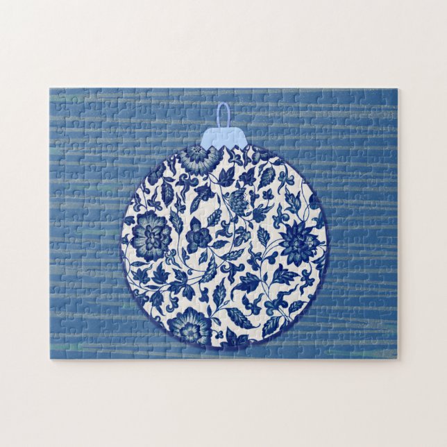 Blue Vintag Style Weihnachtsdekor Puzzle (Horizontal)