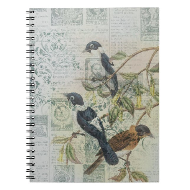 Blue Vintag Viktorianisch Birds Notebook | elegant Notizblock (Vorderseite)