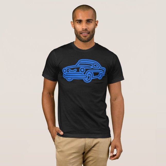 Blue Vintage Car Illustration T-Shirt (Vorne ganz)