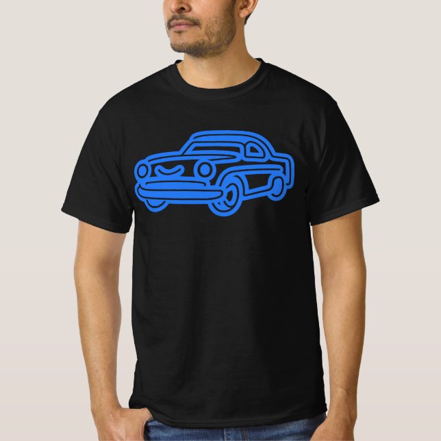 Blue Vintage Car Illustration T-Shirt (Vorderseite)