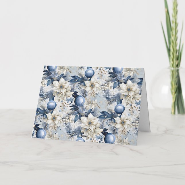 Blue Vintage Christmas Florals Feiertagskarte (Rückseite)