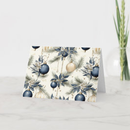 Blue Vintage Christmas Florals Feiertagskarte
