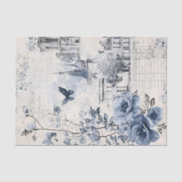 Blue Vintage Collage with Roses and Architecture Seidenpapier