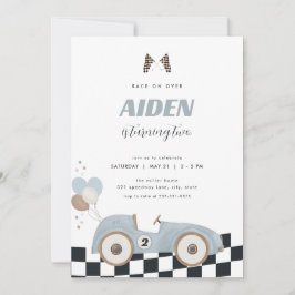 Blue Vintage Race Car Boy Birthday Invite  Einladung