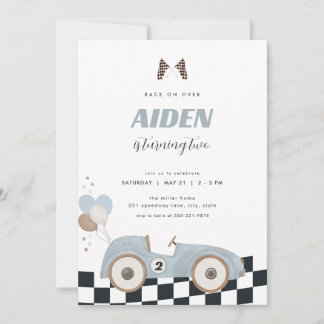 Blue Vintage Race Car Boy Birthday Invite  Einladung