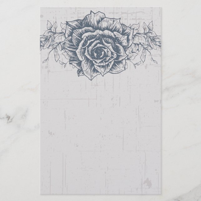 Blue Vintage Rose Border Briefpapier (Vorderseite)