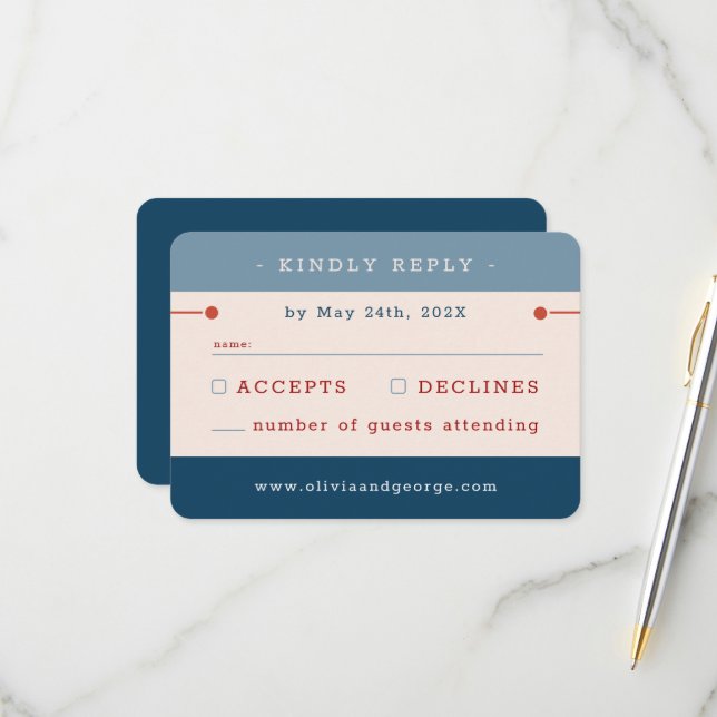 Blue Vintage Wedding RSVP Karte (Vorderseite/Rückseite Beispiel)