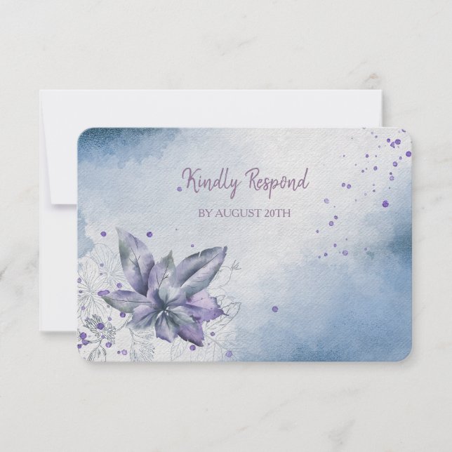 Blue Violet Floral Modern Menu Wedding RSVP Karte (Vorderseite)