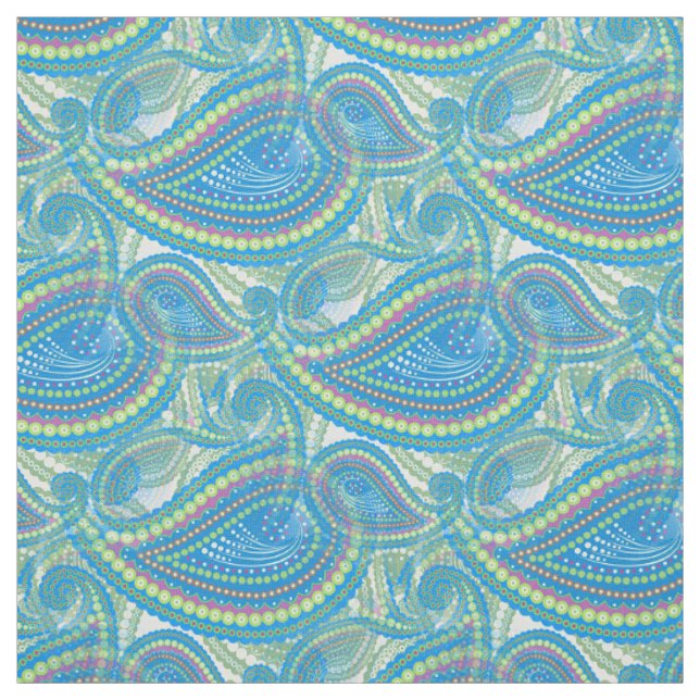 Blue Violet Lime Green Paisley Blumenmuster Stoff (Muster)