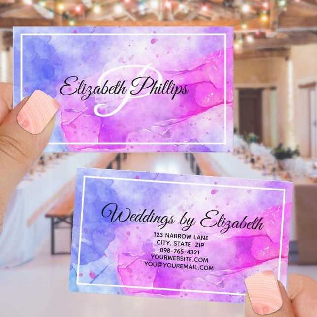 Blue Violet Watercolor Monogram Letter Profession Visitenkarte (Von Creator hochgeladen)