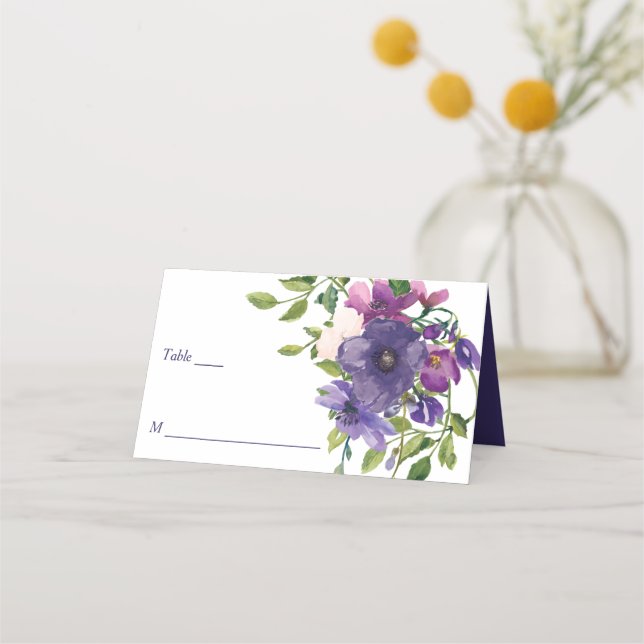 Blue Violet Wild Rose Hochzeit Platzkarte (Vorderseite)