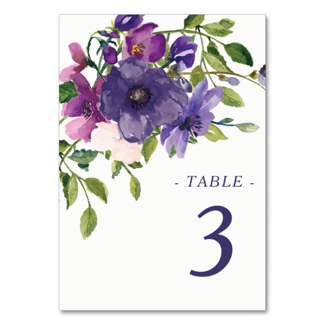 Blue Violet Wild Rose Hochzeit Tischnummer (Vorderseite)