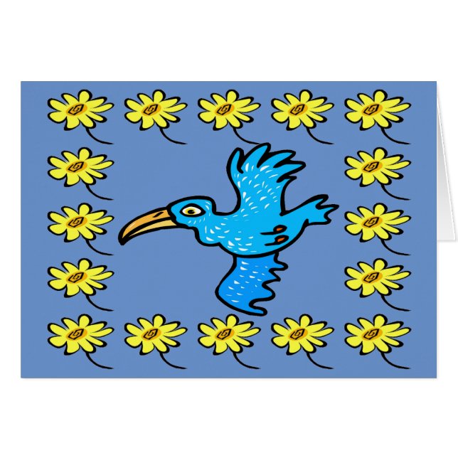 Blue Vogel Blume Border, add text (Vorderseite (Horizontal))