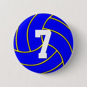 Blue Volleyball Custom Color & Jersey Number Butto Button