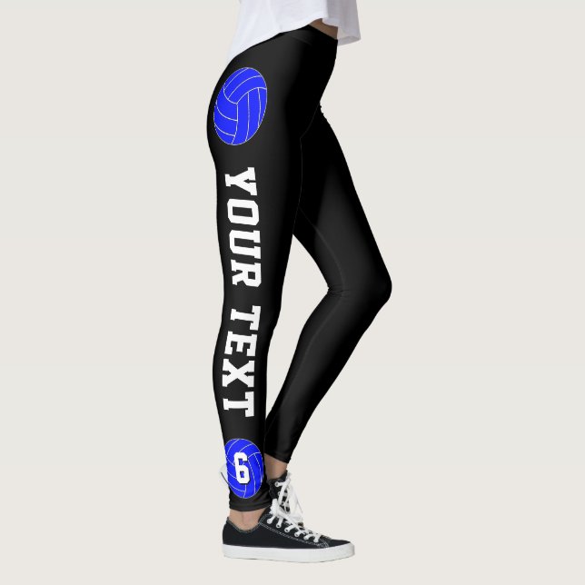 Blue Volleyball Custom Team Name & Player Nummer Leggings (Rechts)