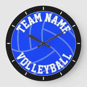 Blue Volleyball Custom Team Name / Text Wall Clock Große Wanduhr