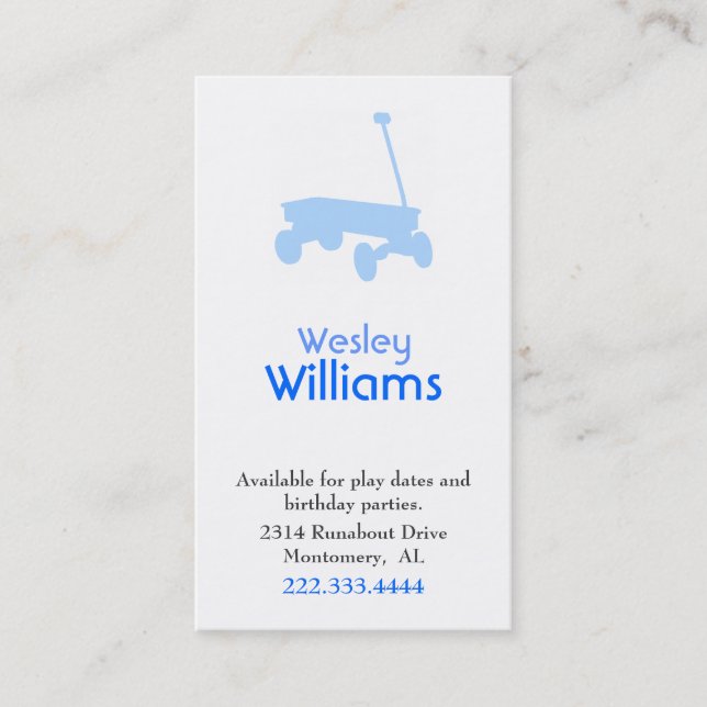 Blue Wagens Children Play Date Card Telefonnummerkarte (Vorderseite)