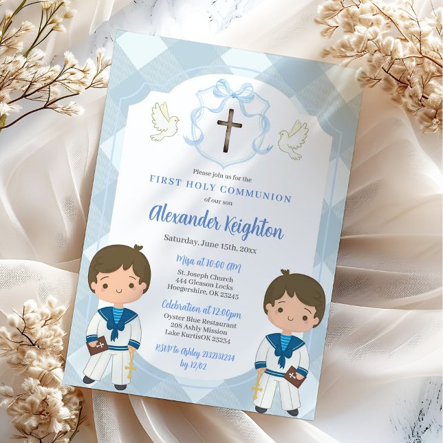 Blue Wappen Twins Sailor Junge Erste Heilige Kommu Einladung (Von Creator hochgeladen)