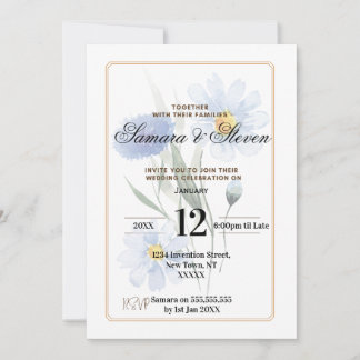 Blue Water Color Flower Wedding Celebration Invite Einladung
